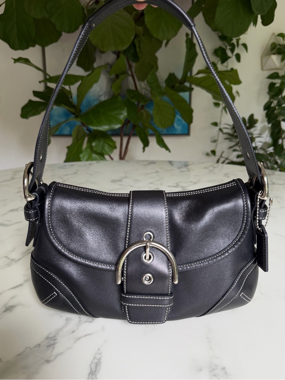 Coach Vintage Soho Small Buckle Flap Leather Shoulder Bag Black Silver 9247 Y2K